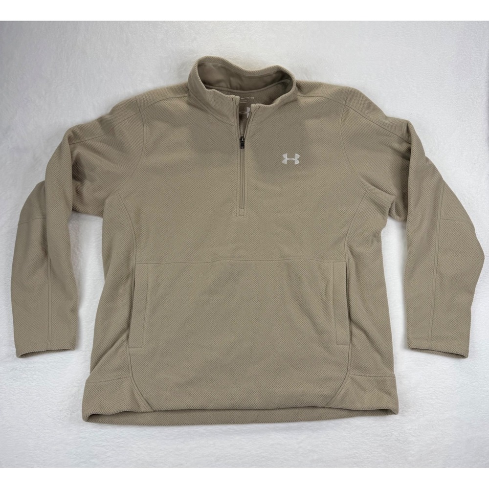 Under Armour Mens XXL Tan Khaki Grid Fleece Quarter Zip Pullover Loose Fit Top
